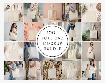 100+ Canvas Tote Bag Mockup Bundle | Print On Demand | Digital Download | JPEG