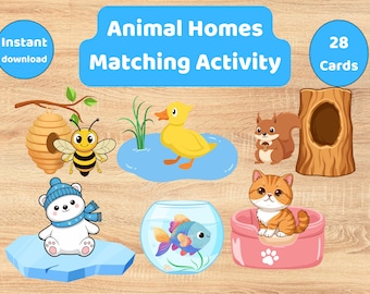 Tierbehausungen – Aktivität für Kinder | Tierlebensräume zum Ausdrucken | Zuordnungsspiele für Vorschule, Kindergarten und Homeschooling | PDF-Download