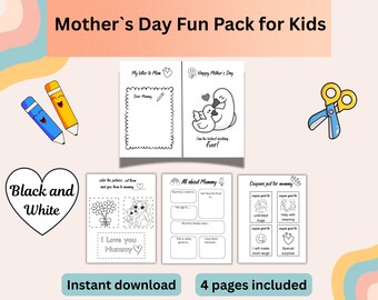 Aktivitäten-Pack zum Muttertag, Kinder Malseiten, Gutscheine, Alles über Mama (Instant Download)