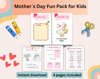 Spaß Muttertag Kinder Aktivität Pack, Karte, Coupons, Malseite (Instant Download)