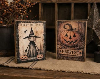 Rustic Halloween Wood Blocks