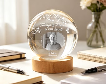 Personalized Crystal Globe Lamp,Memorial Keepsake with Photo, Sympathy Gift of Remembrance,  Home Decoration - Custom Photo When You Miss Me