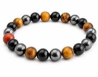 Pulsera de cristal natural de triple protección: gema curativa, protección y equilibrio energético, joyería espiritual.