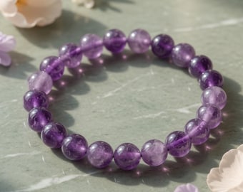 Pulsera de cristal curativo de amatista – Joyería de piedra preciosa morada, regalo para aliviar el estrés y la ansiedad – Piedra preciosa curativa, artículo de regalo, 8 mm natural