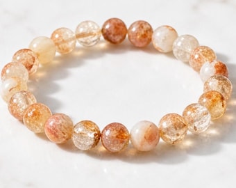 Pulsera de cristal natural de citrino auténtico de 8 mm – Manifestación de abundancia y riqueza, piedra preciosa curativa, regalo para ella, joyería espiritual bohemia.