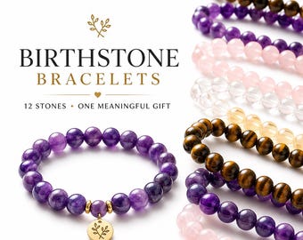 Pulsera de cristal con piedra natal de 8 mm – Regalo personalizado para ella, piedra preciosa curativa, elige tu mes, regalo de cumpleaños, joyería espiritual bohemia