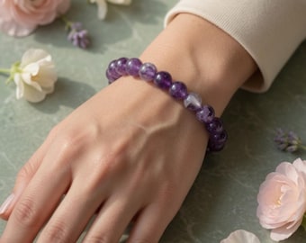 Pulsera de cristal de amatista púrpura – Joyería relajante para meditación, regalo para mujer, artículo de regalo, piedra natural de 8 mm, cristal hecho a mano