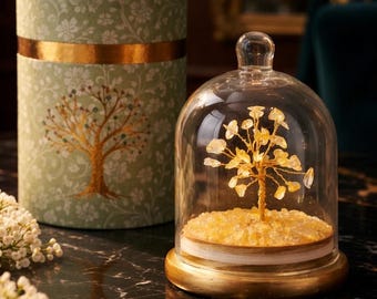 Árbol del dinero de cristal de citrino en cúpula de cristal – Decoración Feng Shui para la riqueza y la prosperidad, bonsái de piedras preciosas, regalo de sanación Reiki, hecho a mano