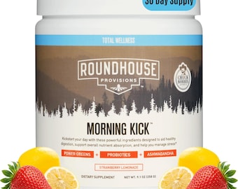 Roundhouse Provision Morning Kick Greens Powder – Strawberry Lemonade – 30 Servings – Zero Sugar Superfood