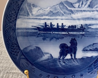 Vintage 1968 Royal Copenhagen | The Last Umiak Plate | Kai Lange Danish Blue White Porcelain