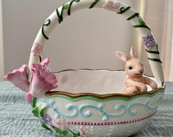 Vintage Avon Springtime Collection Bunny Basket | Ceramic Easter Basket | Cottagecore Spring Decor