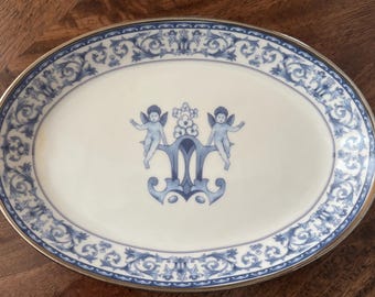 Vintage Blau und Weiß Dekorative kleine Schale mit Engeln | Silber Vergoldet