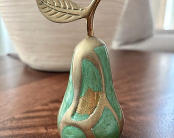 Vintage Brass and Green Enamel Pear Figurine / Paperweight