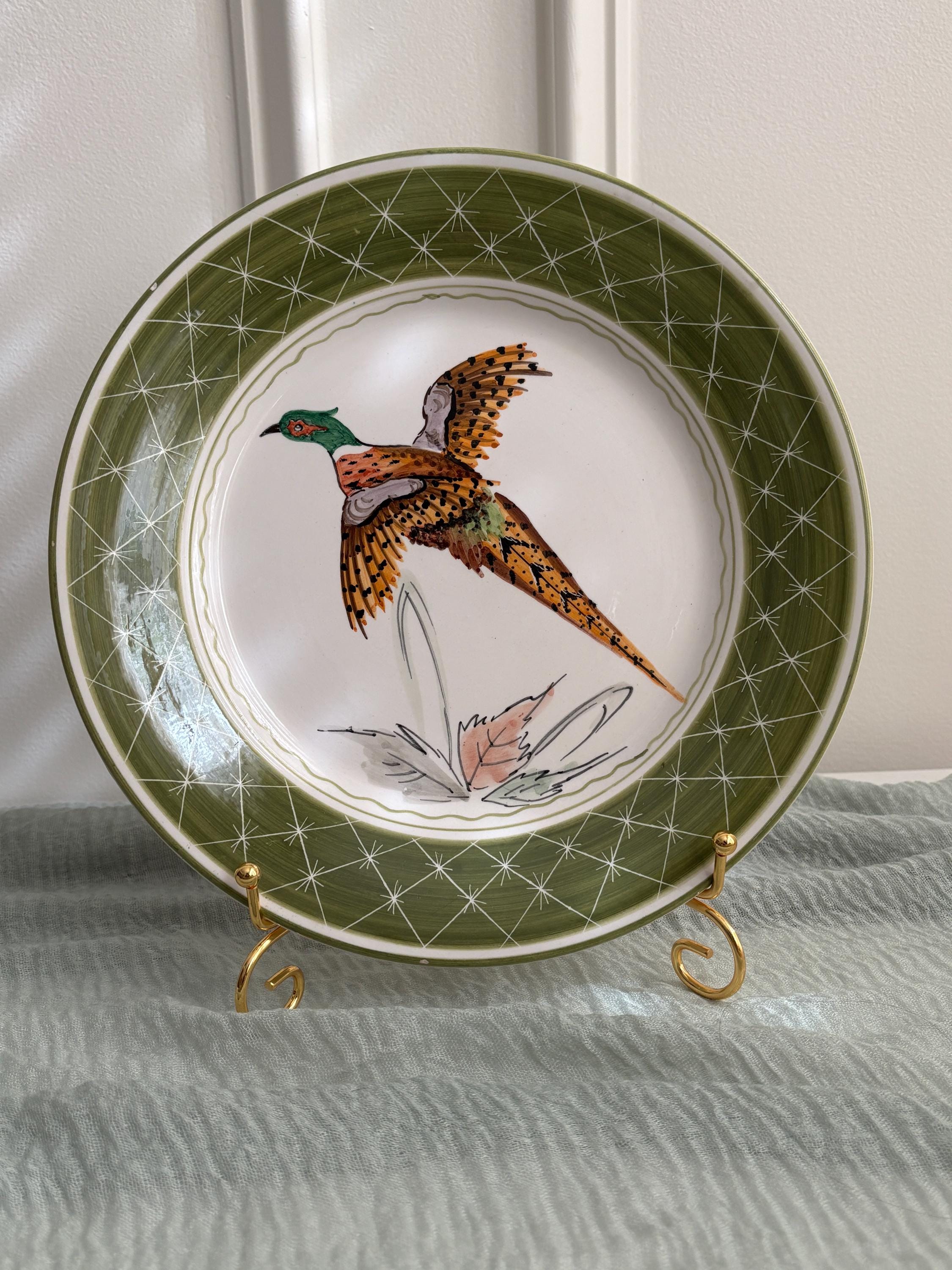 Vintage Pheasant Green Plates - Etsy