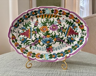 Plato de mayólica Deruta italiano pintado a mano / Bandeja de servir floral colorida / Decoración de pared italiana vintage