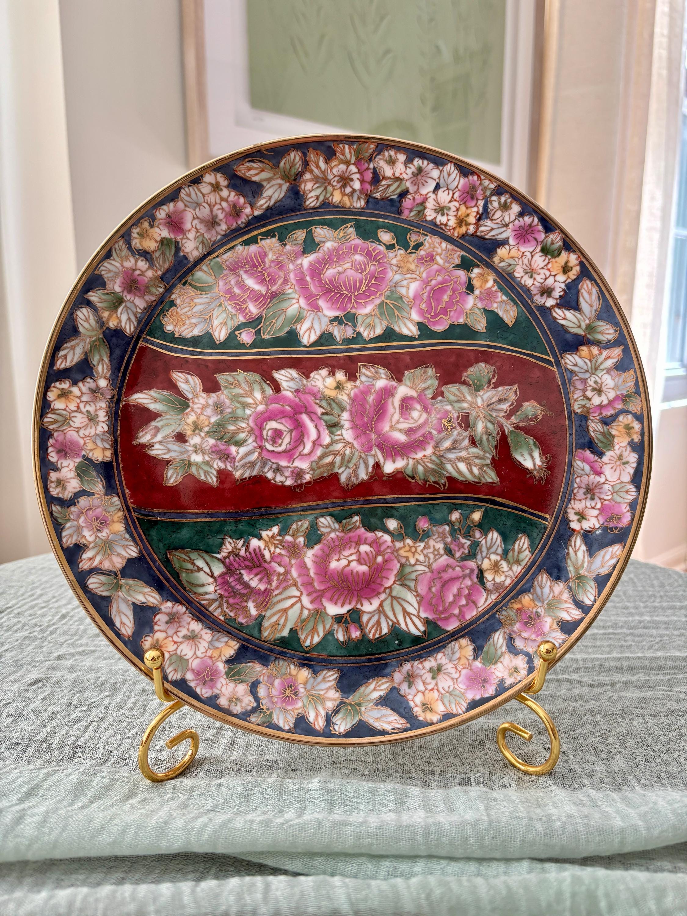 イタリア製 大型 ローズ柄 デコレーションプレート 32cm アンティーク Vintage Decorative Rose Plate - Etsy