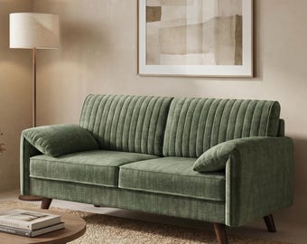 Modern Chenille Loveseat Sofa, Scandinavian Small Couch, Deep Seat Compact Sofa