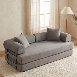 Convertible Corduroy Sofa Bed, Modular Floor Couch, 3-Seat Sleeper Lounge