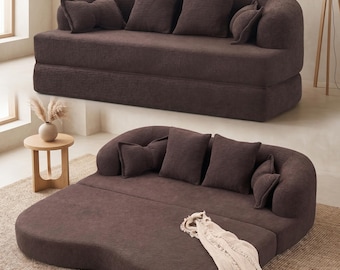 Convertible Chenille Sofa Bed, Boneless Folding Loveseat, Small Space Floor Couch