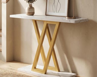 Industrial Console Narrow Entryway Modern Table Hallway with Metal V Legs Furniture