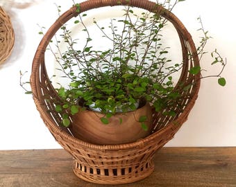 Vintage bamboo basket with handle, wicker basket