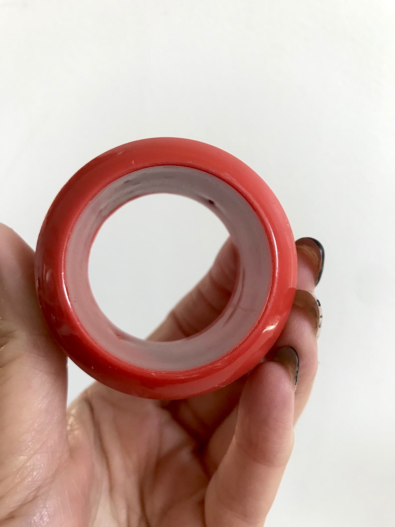 Set Of 12 Vintage 80s Coral Pink Plastic Napkin Rings