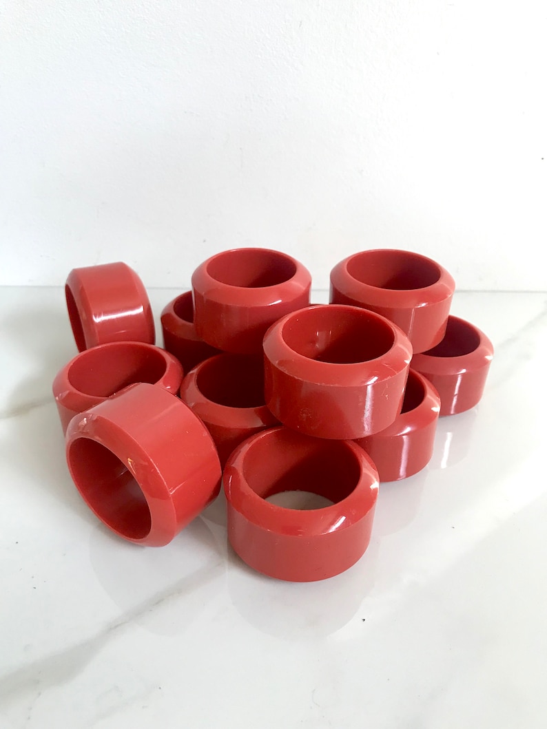 Set Of 12 Vintage 80s Coral Pink Plastic Napkin Rings