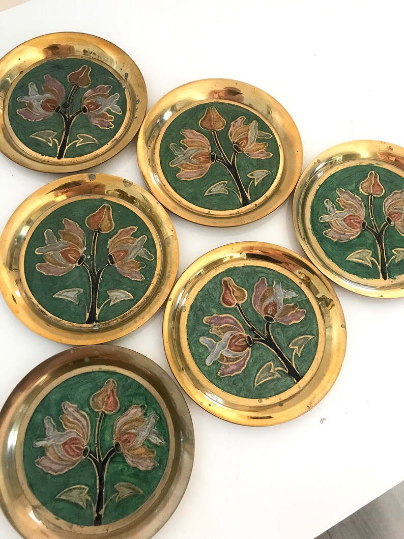 Vintage Brass Drink Coaster Set Etsy