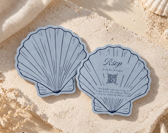 Seashell RSVP Card SVG Template, Wedding QR Code Reply | Cricut Print Then Cut | Editable with Canva | Instant Download