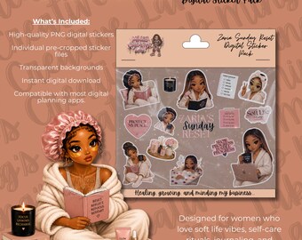 Zaria Sonntag Zurücksetzen Digitale Aufkleber | Self-Care, Soft Life PNG Bündel (Digitaler Download)