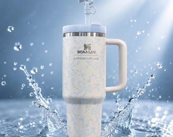 Vaso LoveShackFancy Style de 40 oz con adorno de lazo, taza Coquette floral azul, taza estilo Grandmillennial Stanley,