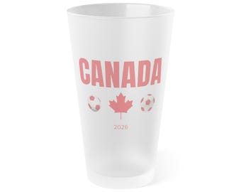 Bicchiere da pinta della nazionale di calcio canadese / Vetro satinato da 473 ml con design a foglia d'acero e pallone da calcio