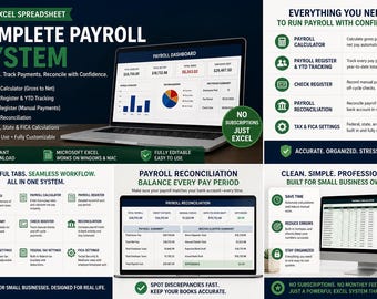 Small Business Payroll System Excel | Gross to Net Pay, Tax, FICA Spreadsheet
