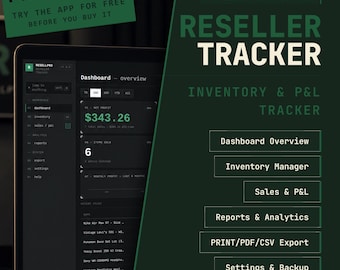 Reseller Tabelle App - Bay Etsy Poshmark Bestands-Profit-Tracker (HTML-Download)