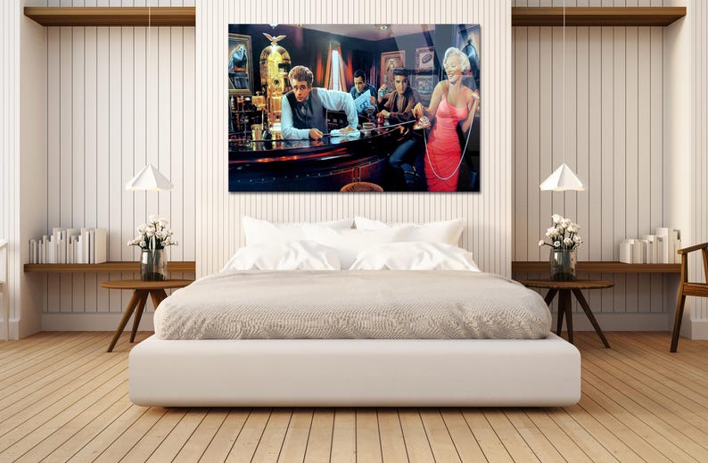 Java Dreams Canvastavla, Marilyn Monroe, Elvis, James Dean, Humphrey Bogart, Glastryck, Retro Hollywood-barposter, Dekoration med ikoner från 1950-talet bild 5