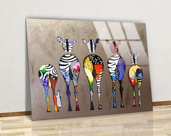 Abstrakt nyckfull zebra bakifrån canvas väggkonst, affischkonst, färgglad afrikansk djurliv safari djurmålning glasväggkonst, rumsdekor