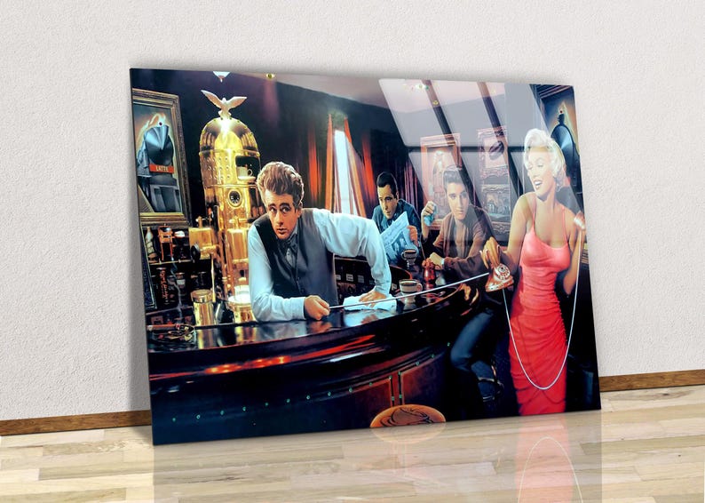 Java Dreams Canvastavla, Marilyn Monroe, Elvis, James Dean, Humphrey Bogart, Glastryck, Retro Hollywood-barposter, Dekoration med ikoner från 1950-talet bild 1