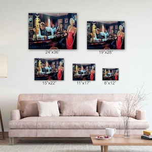 Java Dreams Canvastavla, Marilyn Monroe, Elvis, James Dean, Humphrey Bogart, Glastryck, Retro Hollywood-barposter, Dekoration med ikoner från 1950-talet bild 7