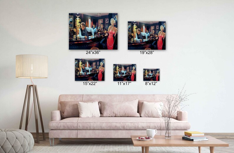 Java Dreams Canvastavla, Marilyn Monroe, Elvis, James Dean, Humphrey Bogart, Glastryck, Retro Hollywood-barposter, Dekoration med ikoner från 1950-talet bild 7