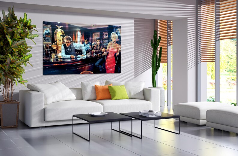 Java Dreams Canvastavla, Marilyn Monroe, Elvis, James Dean, Humphrey Bogart, Glastryck, Retro Hollywood-barposter, Dekoration med ikoner från 1950-talet bild 4