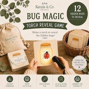 Insectenmagie: Zaklampspel | Printbare activiteit voor kinderen | Activiteitenboek voor kleuters | Natuur leren | Directe PDF