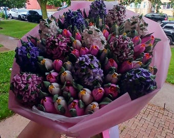 Marshmallow Tulip Lilac Bouquet Handmade Edible Flower Arrangement