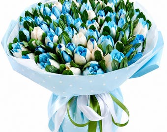 Blue White Marshmallow Tulip Bouquet | Edible Flower Arrangement (Chicago Local Pickup)