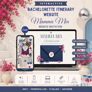 Mamma Mia Bachelorette Party Itinerary Invite Website Template, Disco Theme Girls Trip Invitation + RSVP, Editable Canva She Found Her Honey
