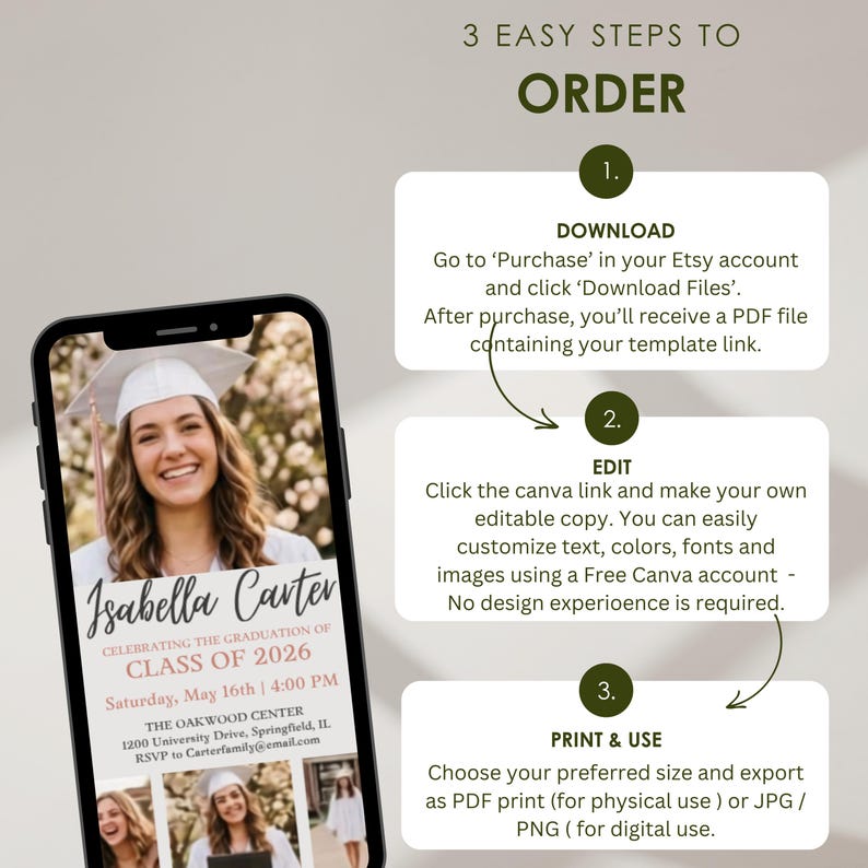 Graduation Invitation Template 2026, Class of 2026 Photo Grad Party ...