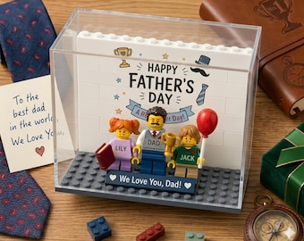 Custom Father's Day Gift Brick Figure Display Case, Personalized Family Toy Blocks Portrait, Birthday Gift for Dad Husband, Anniversary Gift