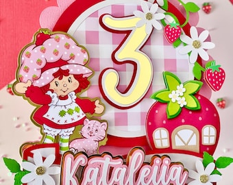 strawberry cake topper, strawberry shortcake cake topper,