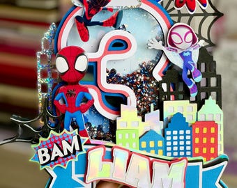 Spidey, Spidey and his amazing friends cake topper, Spidey cake decor, Spiderman cake topper, number shaker cake topper