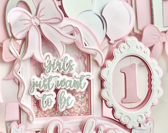 One Cake topper, Girls just want to be one cake topper, 3D letter set, first birthday,