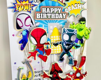 Spidey and his amazing friends cake topper, Spider-Man, superhero, hulk, black panther